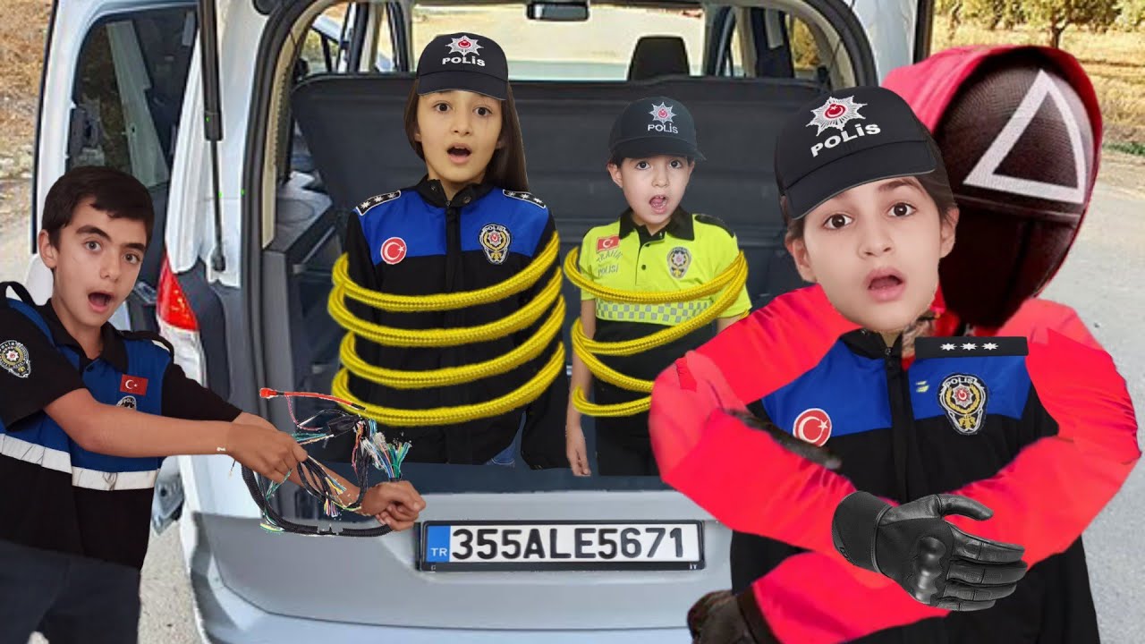Melisa ve arkadaşları squid game askerine yakalandı | polis arabası | polis nisa | araba