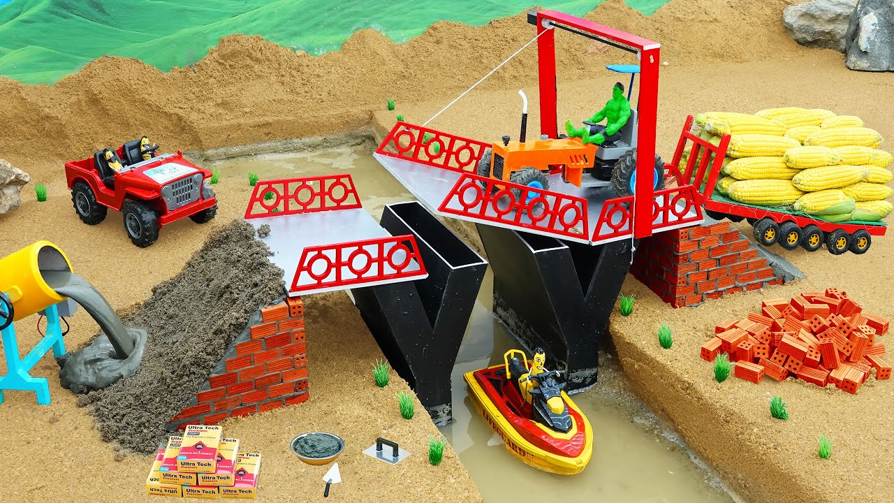 diy mini bridge construction making with rc tractor and truck science project‪@DIYMachinery