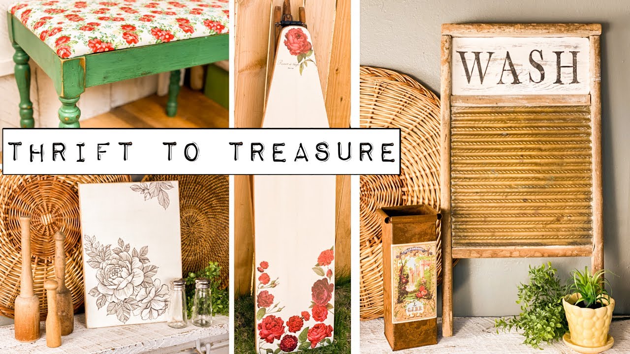 Thrift to Treasure - 5 Thrift Flips using DIY Paint and IOD Stamps and Transfers - Upcycled