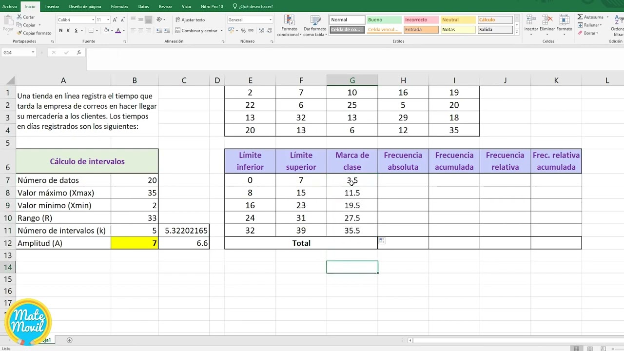 Tabla de Frecuencias en Excel para Datos Agrupados