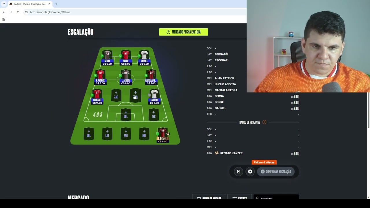 Cartola FC - Rodada 1. Vai começar a temporada 2026. Escalação Team Boleiro Club