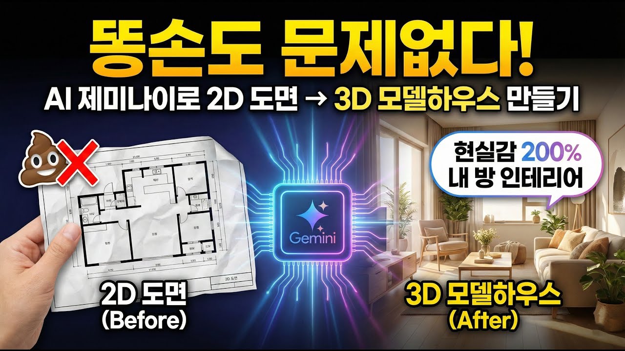 똥손도 문제없다! AI 제미나이로 2D 도면, 3D 모델하우스 만들기 ft  현실감 200% 내 방 인테리어 #AI인테리어 #제미나이 #Gemini #3D모델링 #셀프인테리어