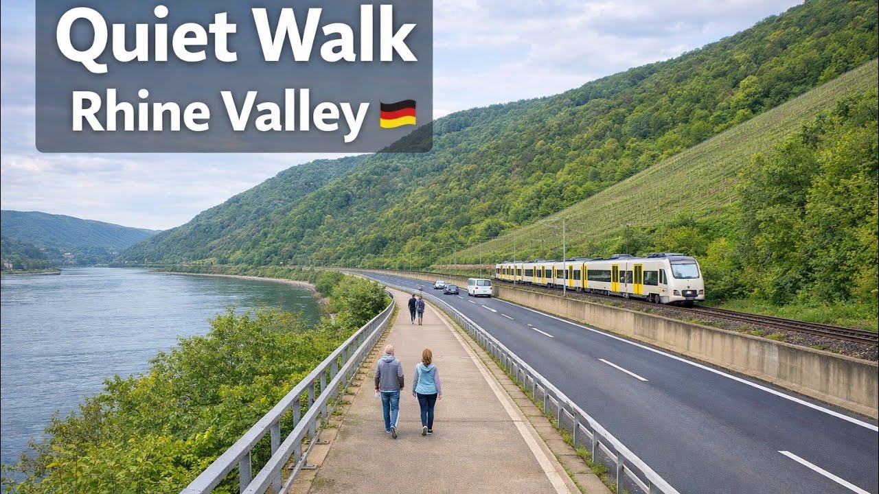 Peaceful Walk Along the Rhine Valley 🇩🇪 | Natural Road Sounds (No Talking)