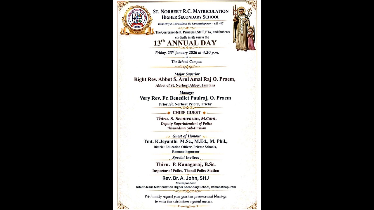 13th ANNUAL DAY | 2026 | ST. NORBERT R.C. MATRICULATIONHIGHER SECONDARY SCHOOL ....