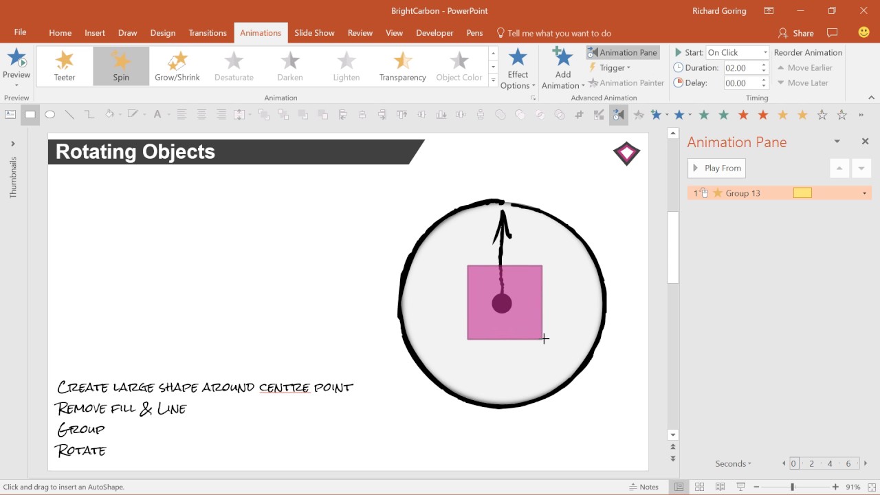 Вращение объектов, как часов. Расширенное руководство PowerPoint