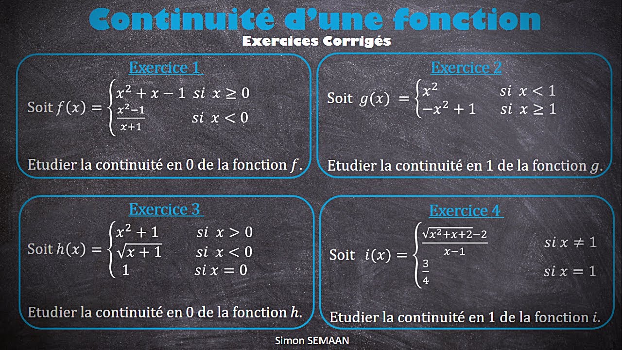 4 Exercices Continuité d'une fonction en un point (corrigés)