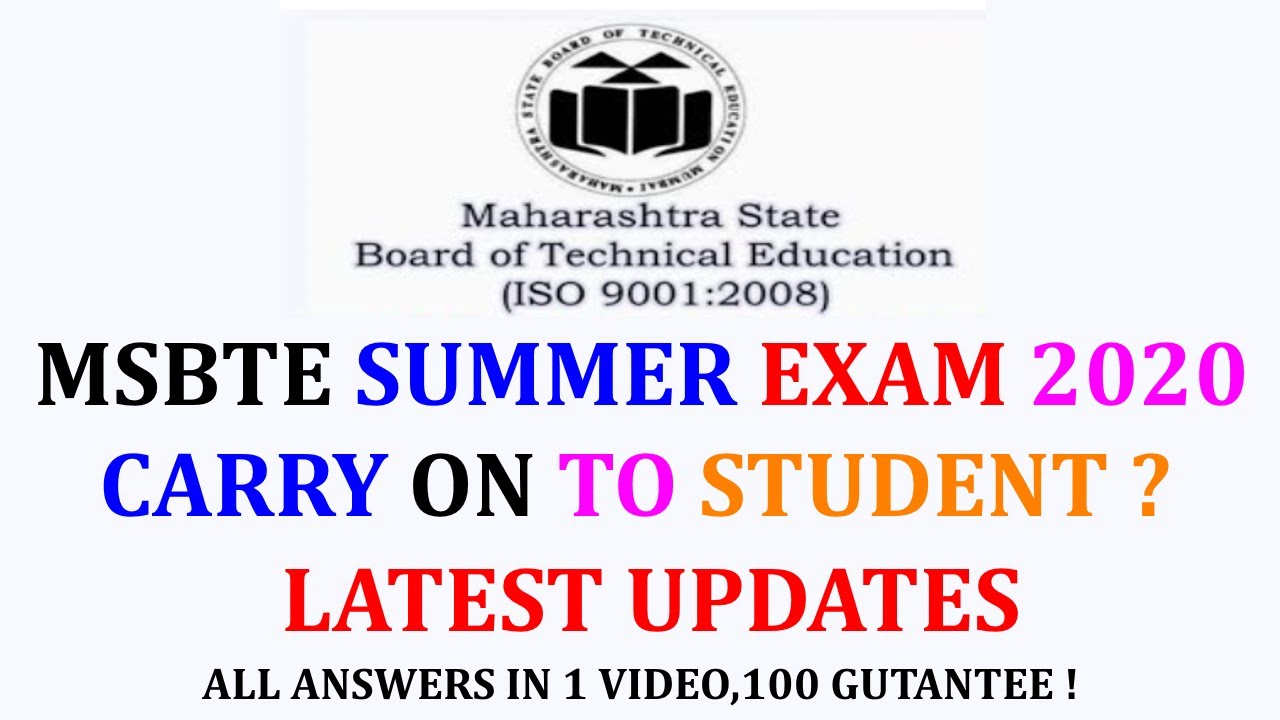 UPDATE FOR MSBTE SUMMER EXAM 2020 | CARRY ON TO STUDENTS ? IN HINDI.