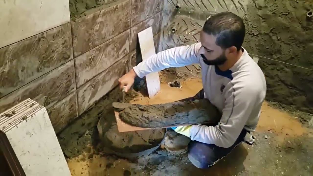 تعليم تركيب سيراميك الحوائط بالمونة من البداية للنهاية Egyptian Ceramic Installation Worker
