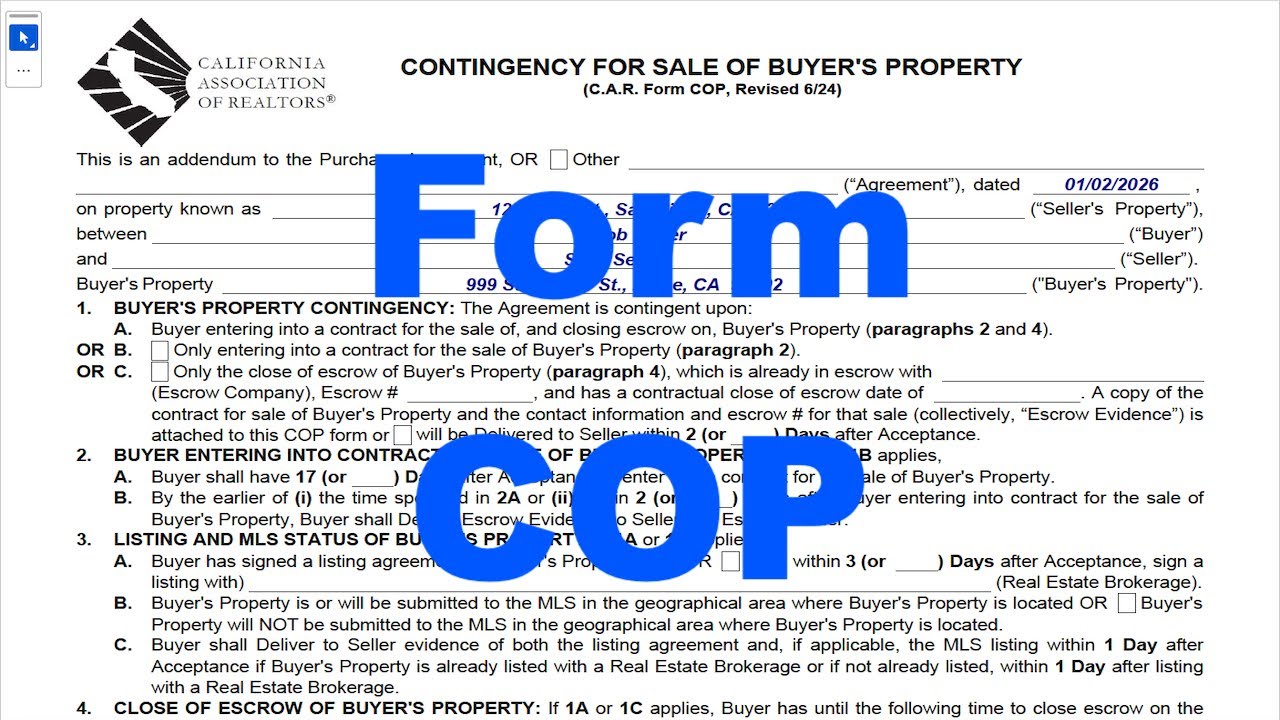 ОБНОВЛЕННОЕ условие продажи недвижимости покупателя (форма C.A.R. COP) | Полное руководство (2026)