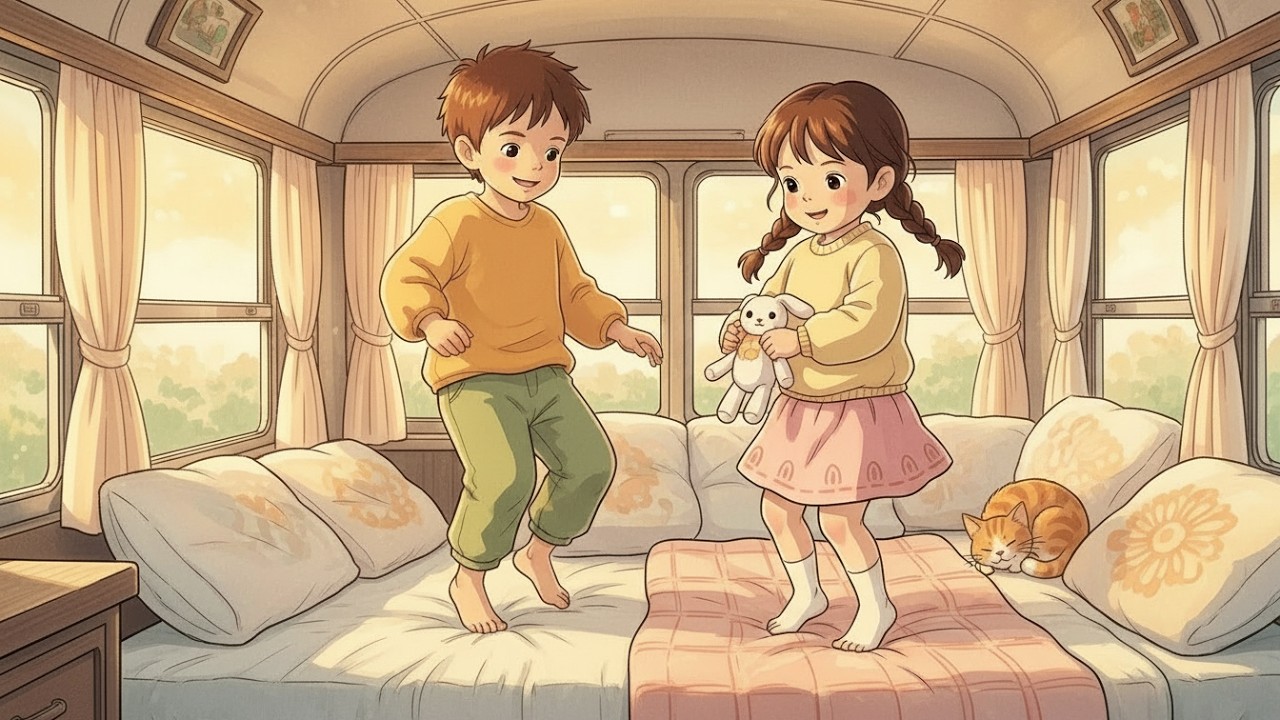 A Cozy Family Road Trip in a School Bus Motorhome | Ghibli-Style Relaxing Journey #ghibli