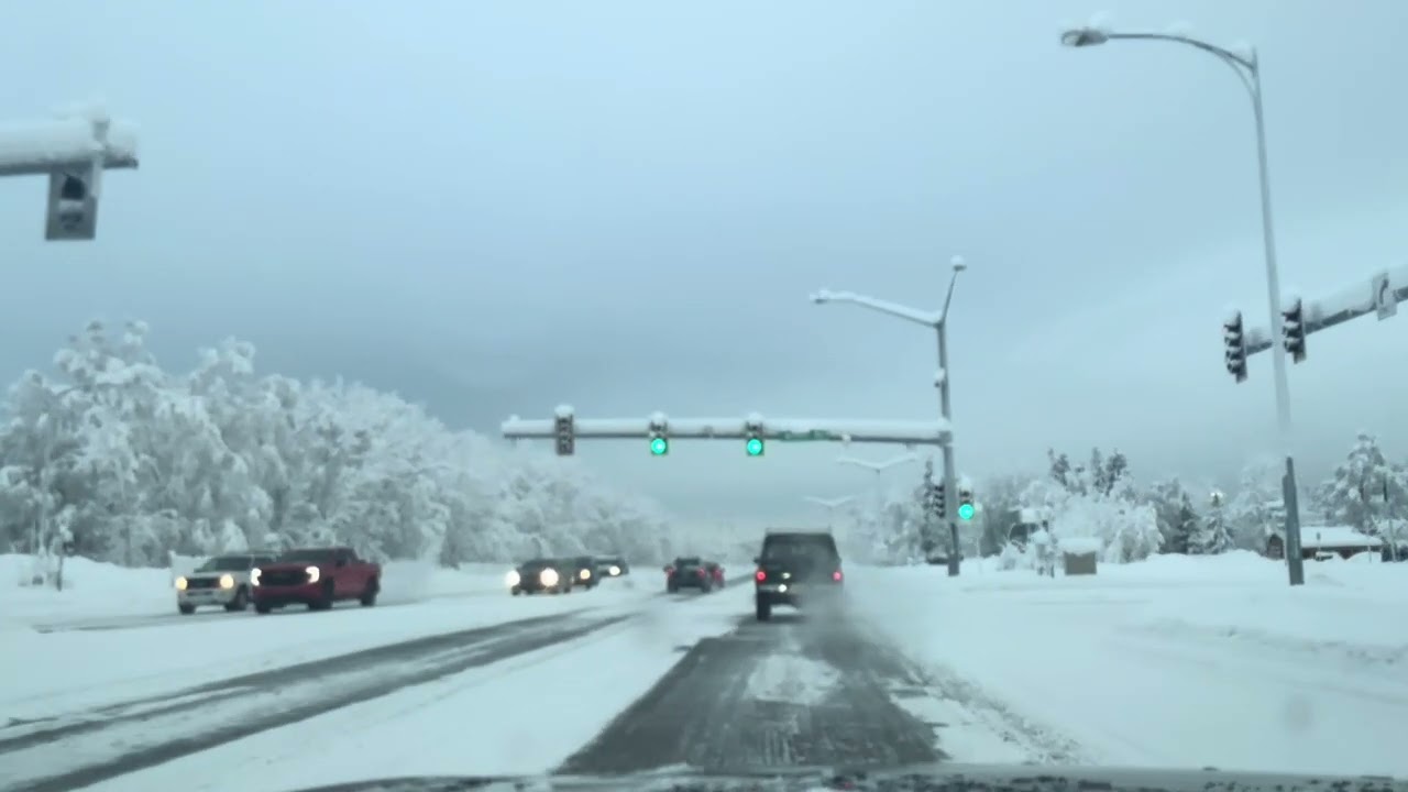The snowy roads of Alaska in winter