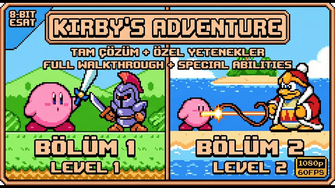 Kirby's Adventure (NES) - 1. ve 2. Bölüm Tam Çözüm | 1080p 60FPS | 8bitEsat Retro