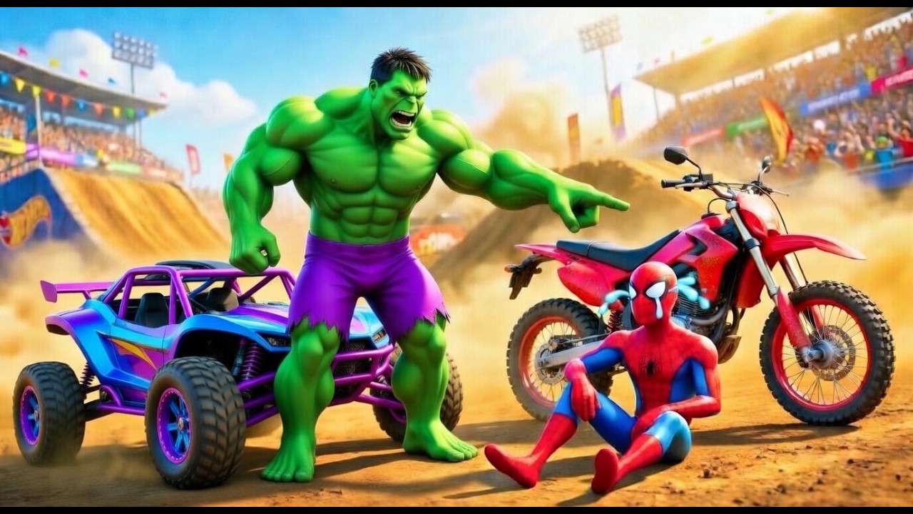 🛻💥 SPIDERMAN Wins The Brutal Monster Truck Mud Racing Championship Against HULK – Epic Desert Racing