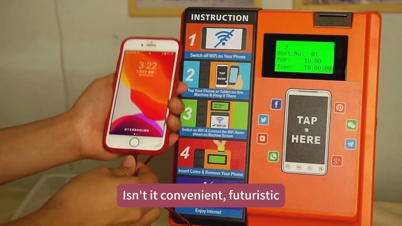 A coin-operated WiFi self-service top-up machine: popular in Asia, South America, and Africa.