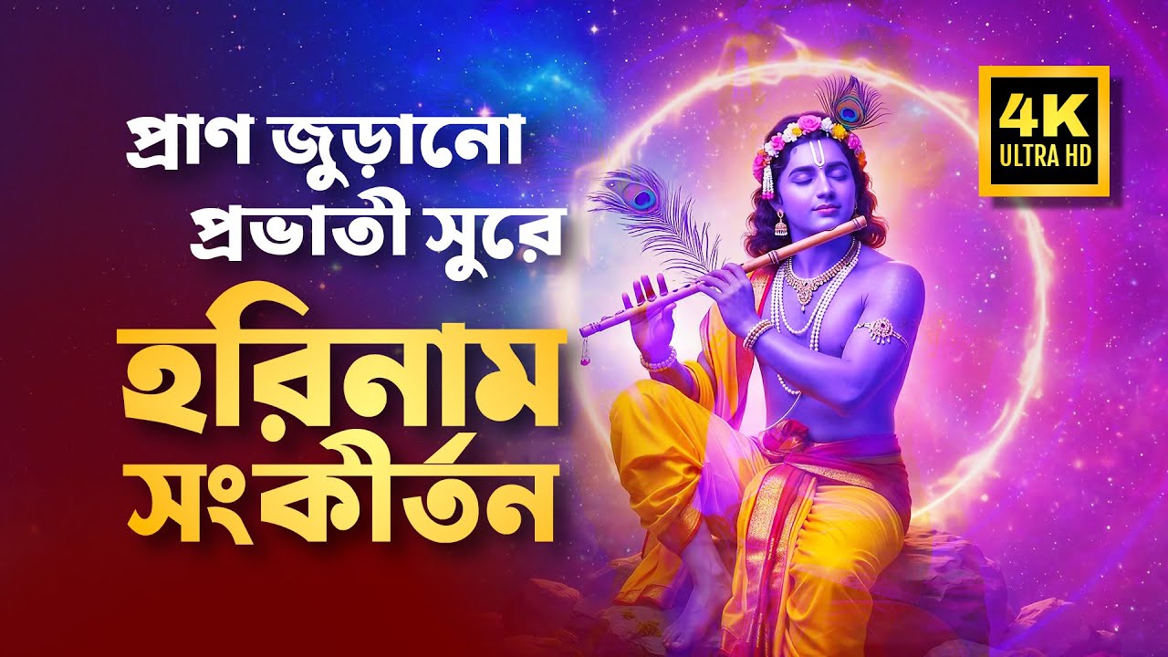[4K]🌸Non Stop 1:00 Hour Provati Krishna Bhajan 🙏💙 প্রাণ জুড়ানো প্রভাতী সুরে হরিনাম সংকীর্তন