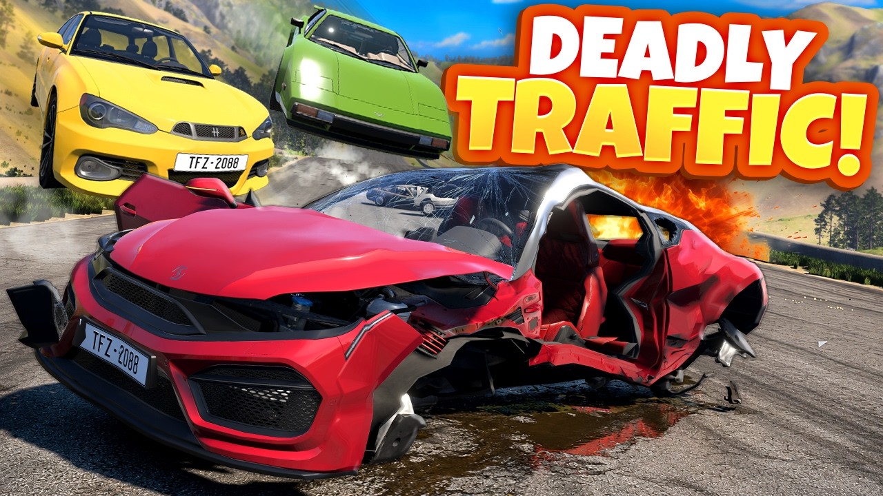 Dodging 1,000 MPH Traffic Up a Mountain! (BeamNG Drive)