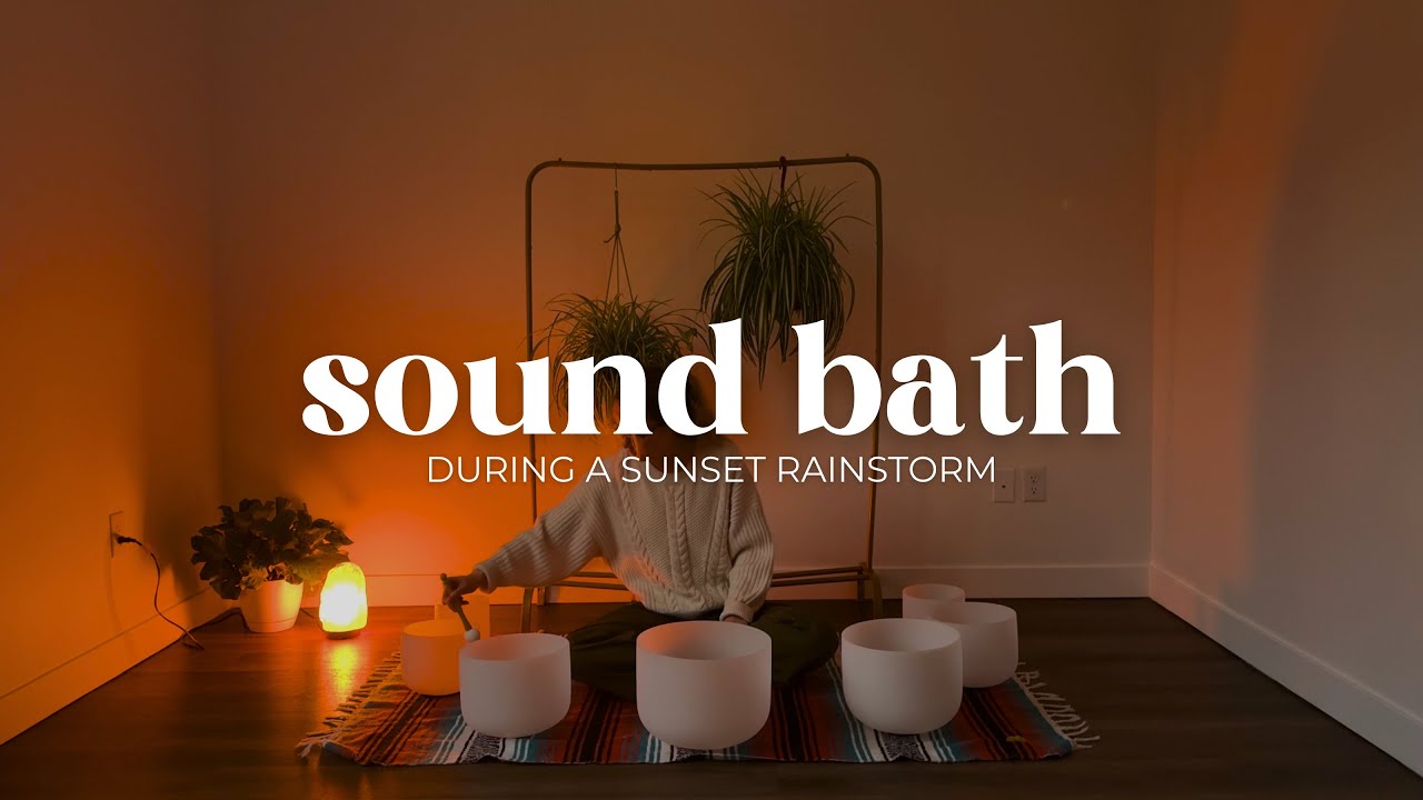 20 Minute Calming Sunset Sound Bath 🌅🌧️ | Crystal Singing Bowls + Rain Sounds for Deep Relaxation