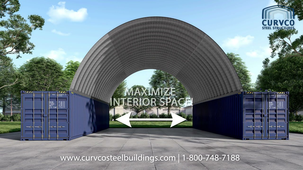 Shipping Container Roof Kit Positioning Options- Steel Building Kits by Curvco Steel Buildings