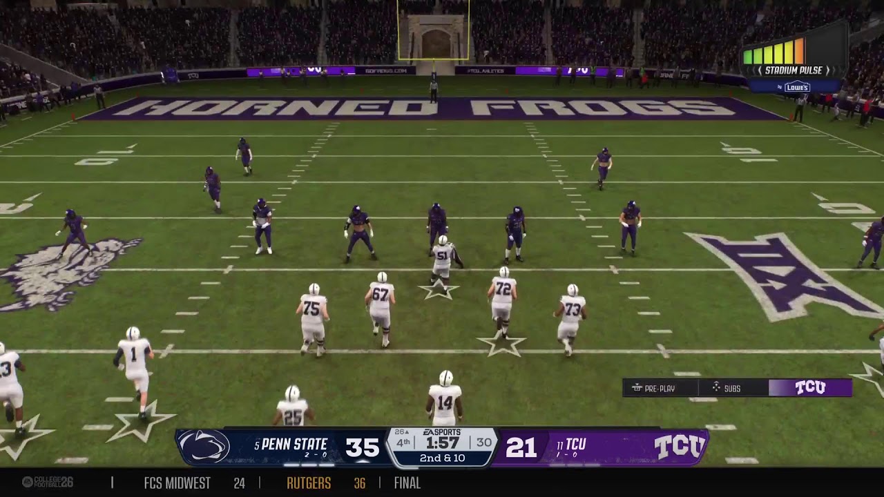EA College Football 26 Sooner Magic Dynasty 2031 Week 3 TCU vs Penn State