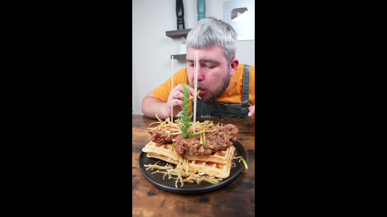 Sage Fried Chicken with Bacon Waffles and Fried Leeks from Hash House