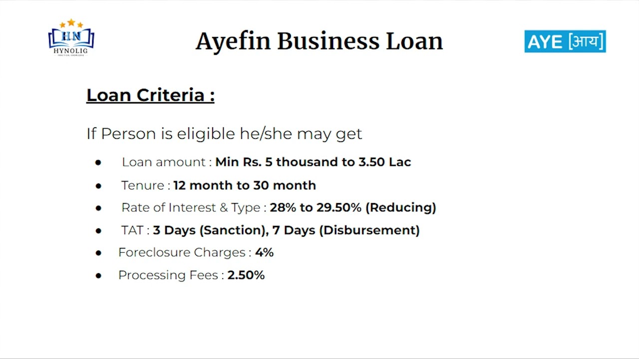 Ayefin Business Loan - Interest Rate, Eligibility Criteria, Processing Fee & charges