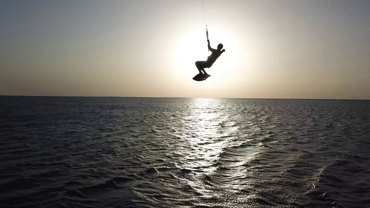 Chris Axel Kiteboarding at Sunset, Outlaws, April 14 2018, South Padre Island TX, Long Video