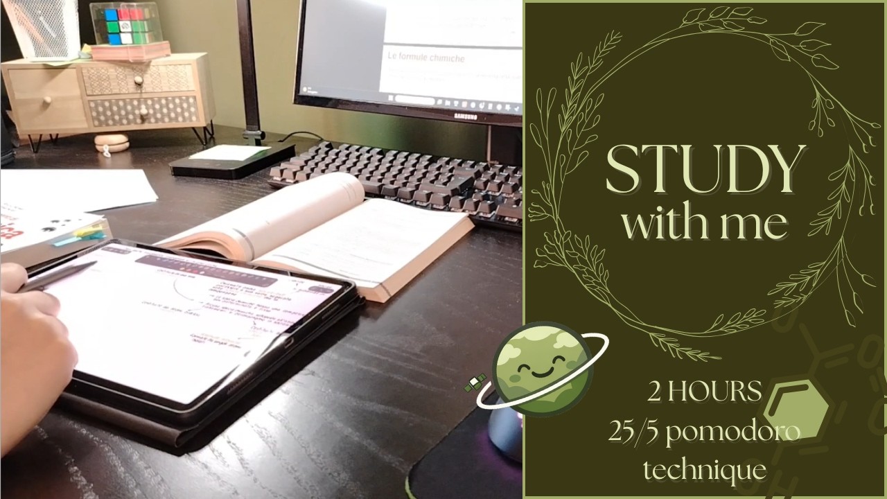 2 HOURS study with me 📚 | 25/5 pomodoro + timer + firepitsound