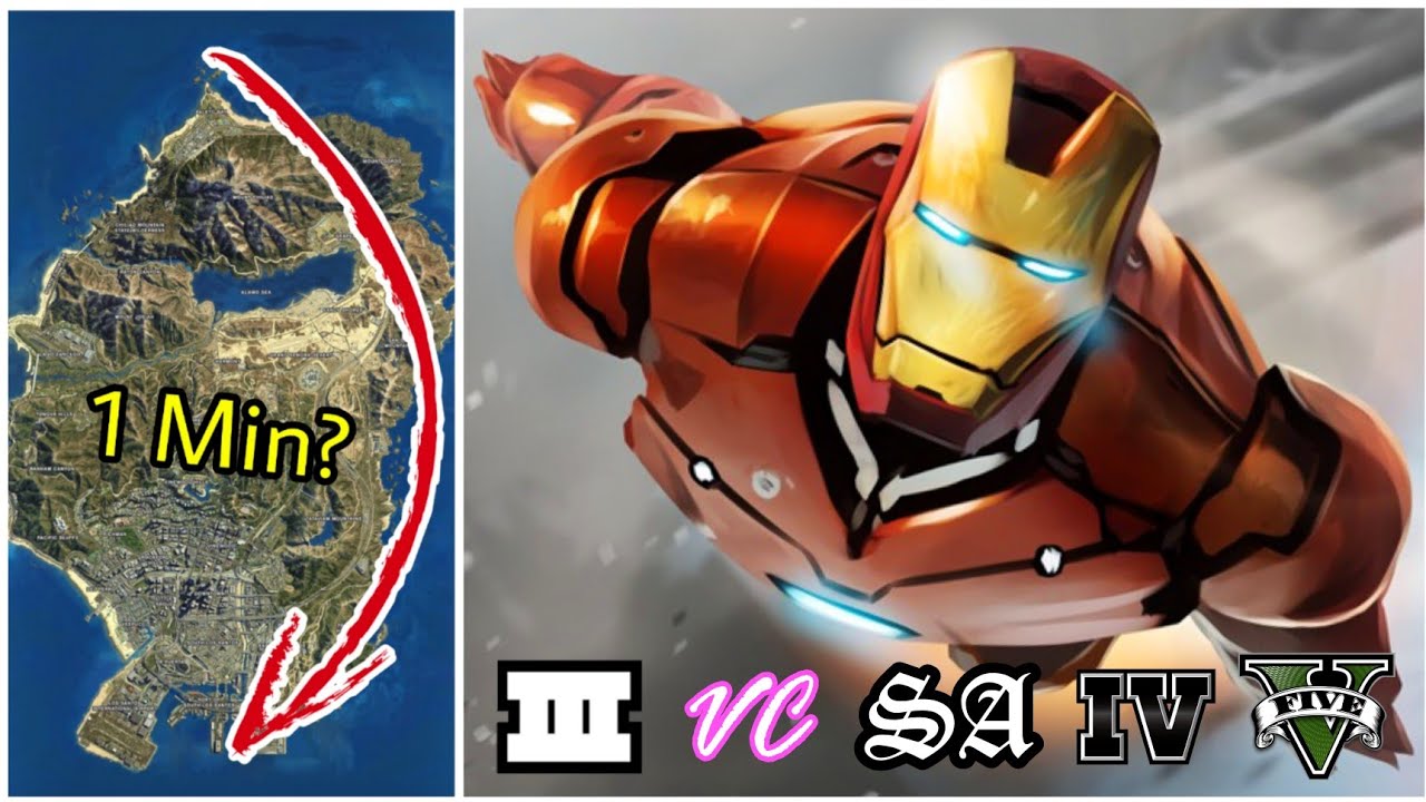 How Long does IRON MAN take to Fly Across GTA MAPS | Iron Man in GTA GAMES
