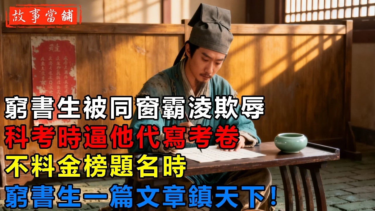 窮書生被同窗霸淩欺辱，科考時逼他代寫考卷，不料金榜題名時，窮書生一篇文章鎮天下！| 民間故事 | 故事當舖