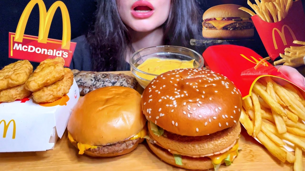 ASMR MCDONALDS CHICKEN BIG MAC + CHEESEBURGER MUKBANG (No Talking) EATING SOUNDS