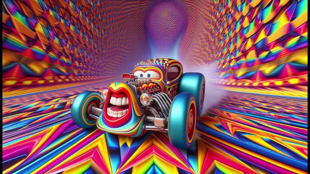 Psychedelic Race Car Colorful Fractal Wallpaper / Background ( No Sound )