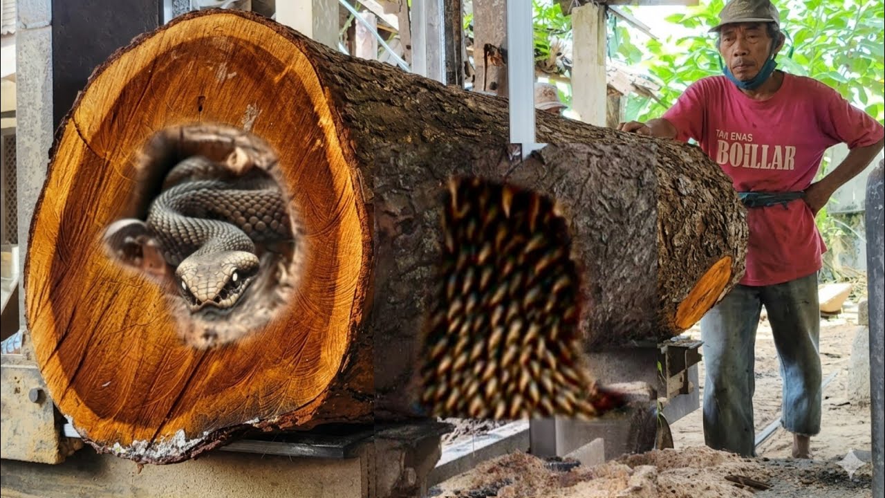 Amazing, this old man was able to conquer the giant mahogany wood in a short time. 