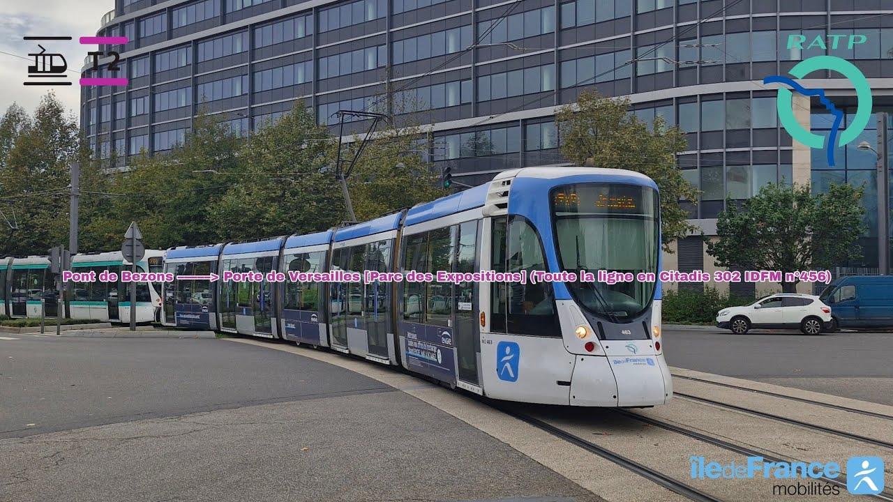 [Tramway T2] Citadis 302 IDFM n°456 – Pont de Bezons à Porte de Versailles #ratp #idfmobilités