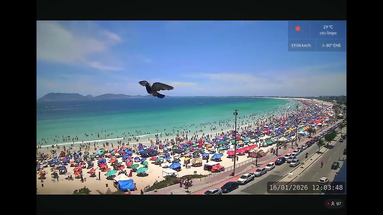 16 gennaio 2026  Webcam ao vivo  Praia do Forte Cabo Frio ore 11:58
