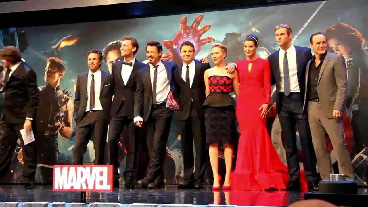 Avengers Assemble on Stage at The Avengers Assemble European Premiere