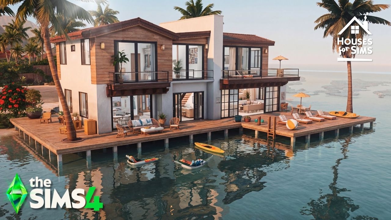 THE SIMS 4 -  LUXURY MODERN BEACH HOUSE  -- ASMR Speed Build - No CC