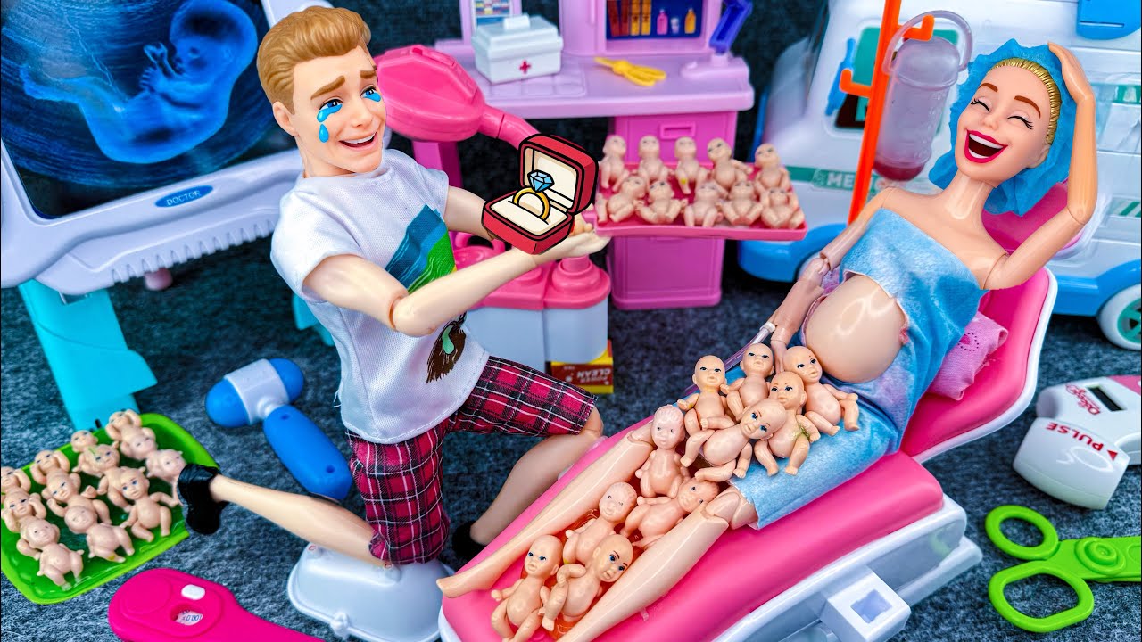 12 Minutes Satisfying with Barbie Pregnant Women Doctor Toys, Unboxing Ambulance Doctor Playset ASMR