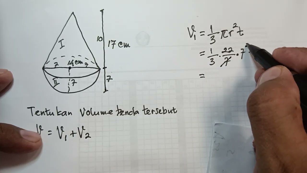 Trik menentukan volume gabungan bangun ruang kerucut dan bola. 