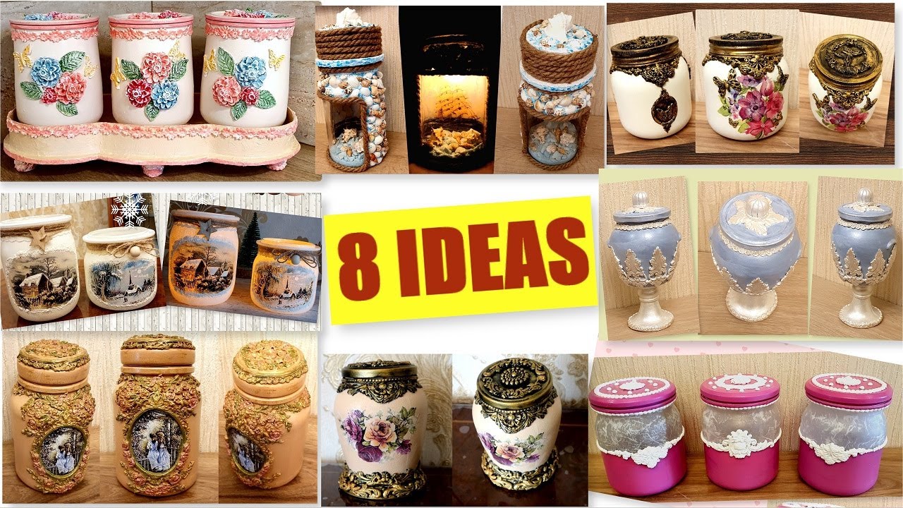 DIY / 8 Best  Ideas for recycling Glass jars |Kitchen decor
