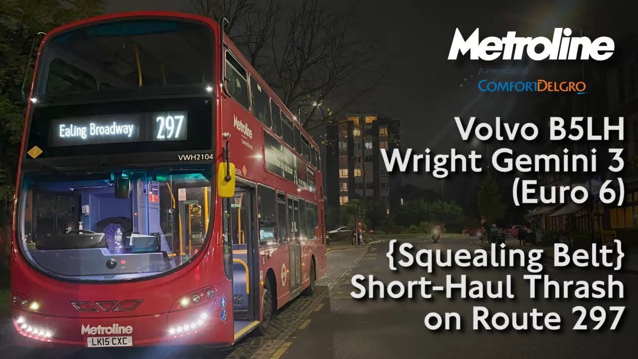 {Squealing Belt} Metroline Volvo B5LH Wright Gemini 3 w/ Short-Haul Thrash on Route 297