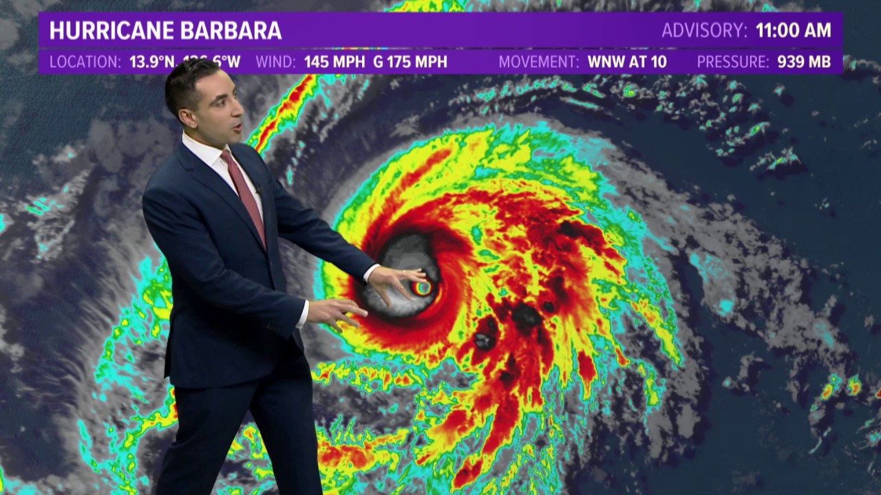 Category 4 Hurricane Barbara moves through the Pacific