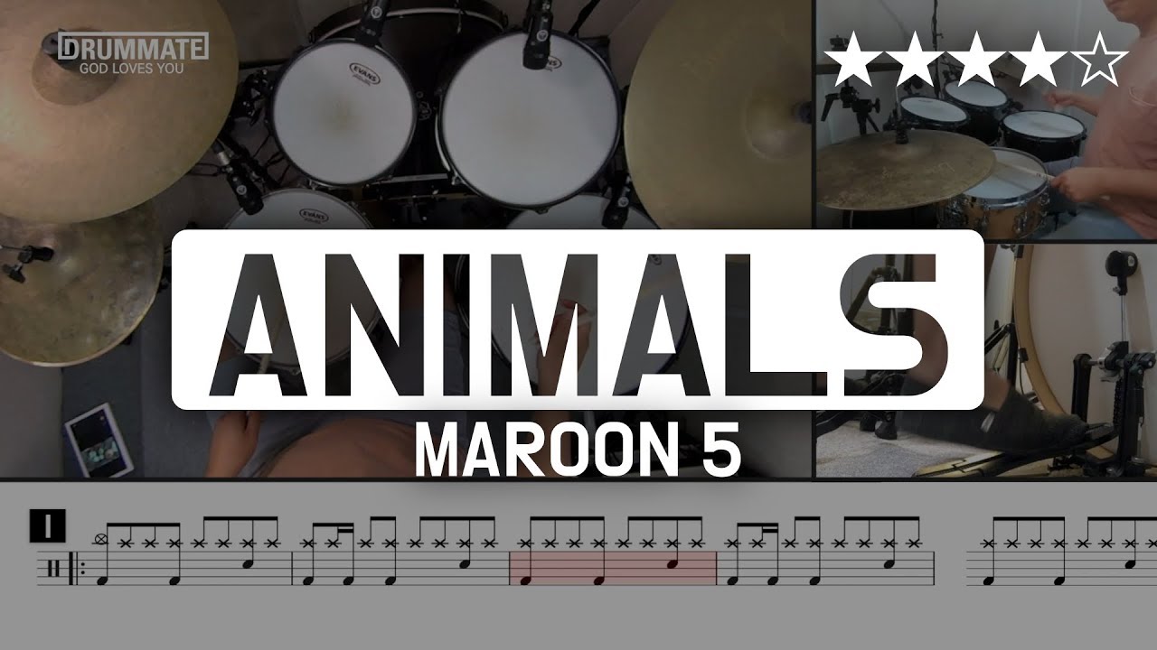 [Lv.15] Animals - Maroon 5  (★★★★☆) Pop Drum Cover (Score, Lessons, Tutorial) | DRUMMATE