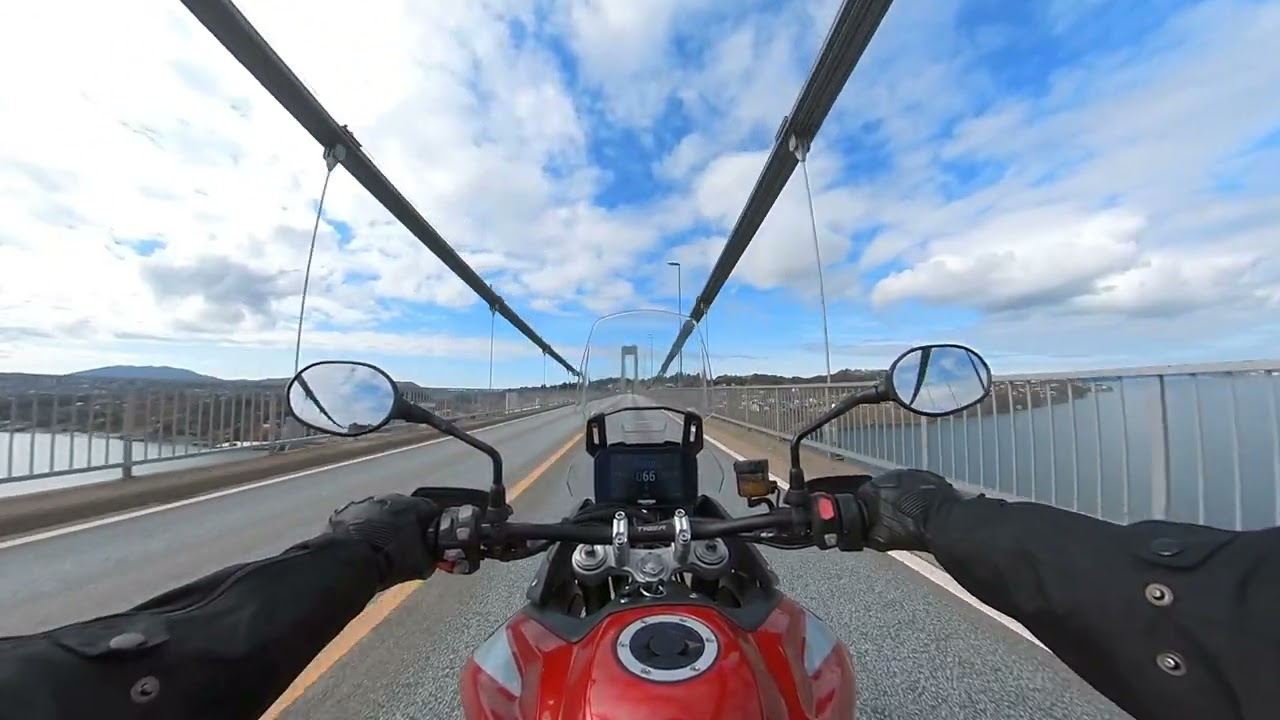 Crossing the Sotra bridge / Sotrabroen on a Triumph Tiger 900GT Pro | 4K