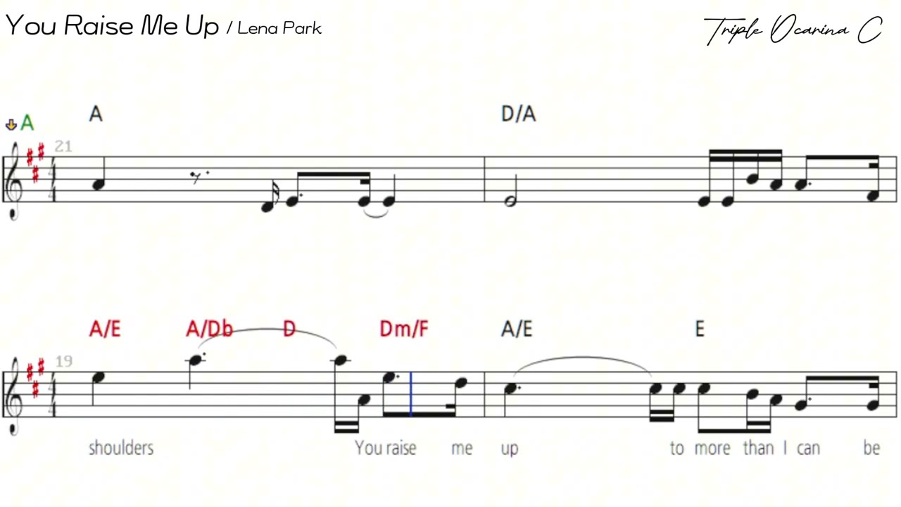 박정현 - You Raise Me Up, 트리플 오카리나 C 악보 반주 MR