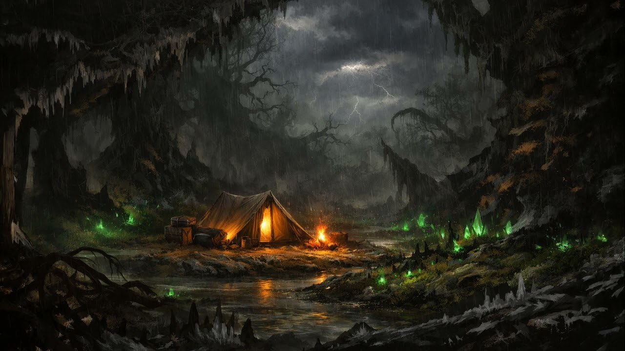 Basic Land — Swamp | Thunder & Gentle Night Rain for Deep Sleep (Very Low Thunder) | 10 Hours