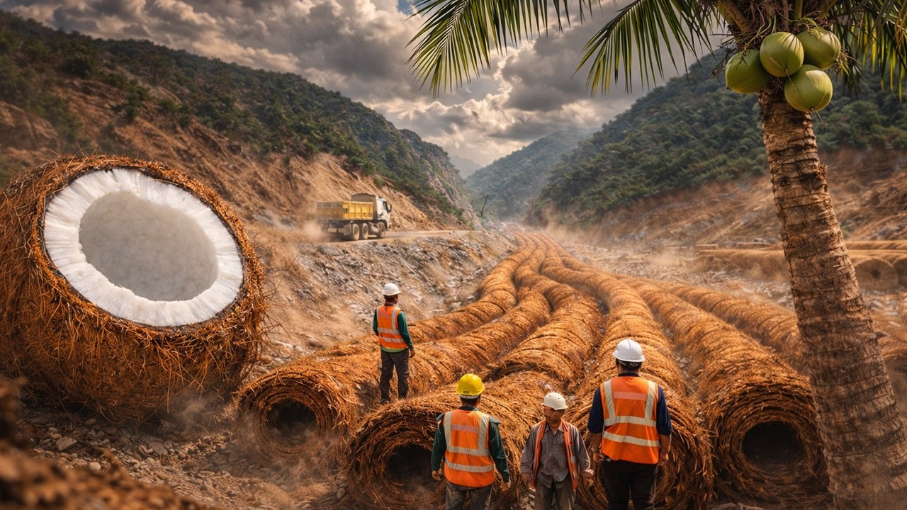 Wie geniale indische Ingenieure aus Millionen Tonnen Kokosfaserabfällen riesige Straßen bauen
