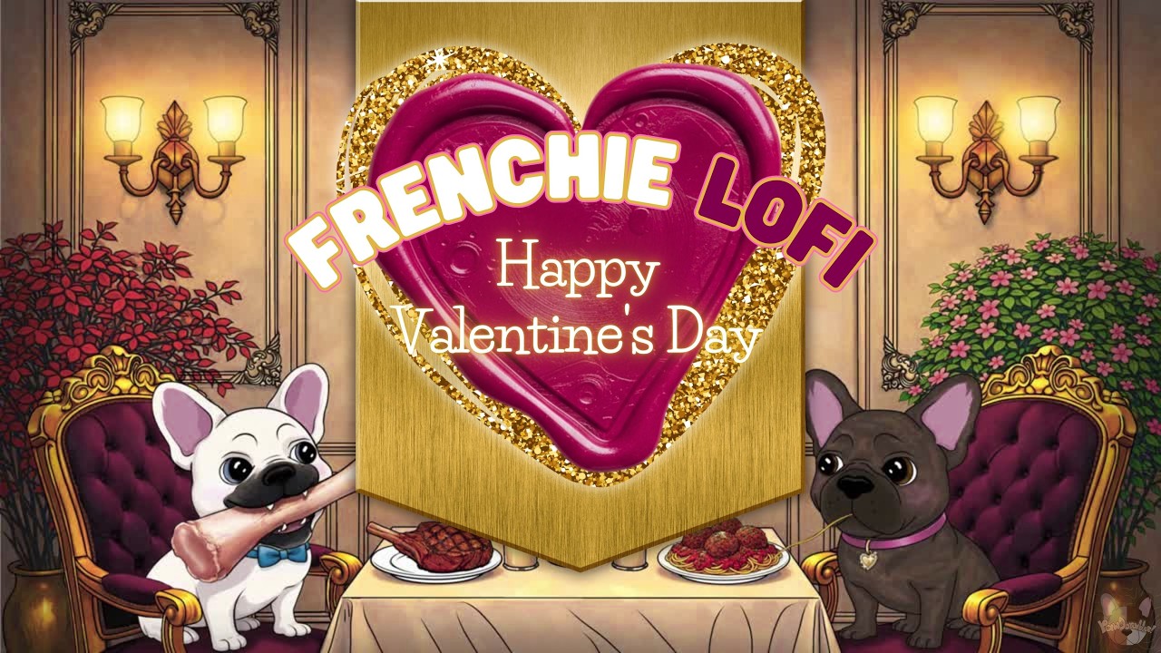 Valentine’s Day French Bulldog Lofi 🐶💕 Jazz to Relax Study & Unwind | Cozy Romantic Dog Café Vibes