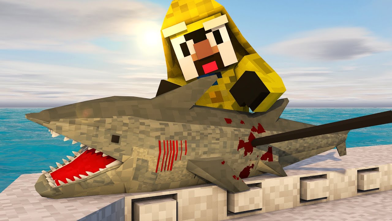 Minecraft | JAWS SHARK HUNTING CHALLENGE - Shark Hunting With Guns! (JAWS, SHARKS, BOAT MOD)