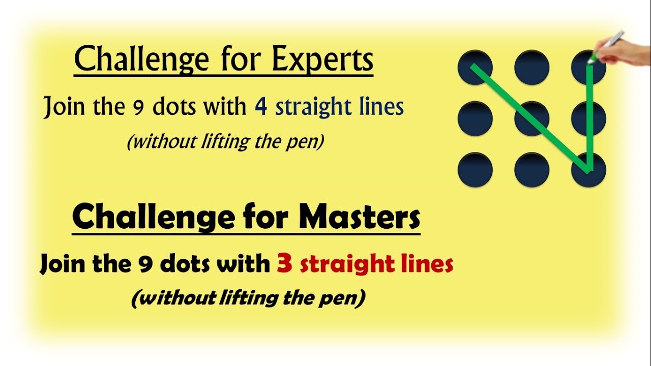 9 dots problem | Join with 4 lines (Experts) | Join with 3 lines (Masters)