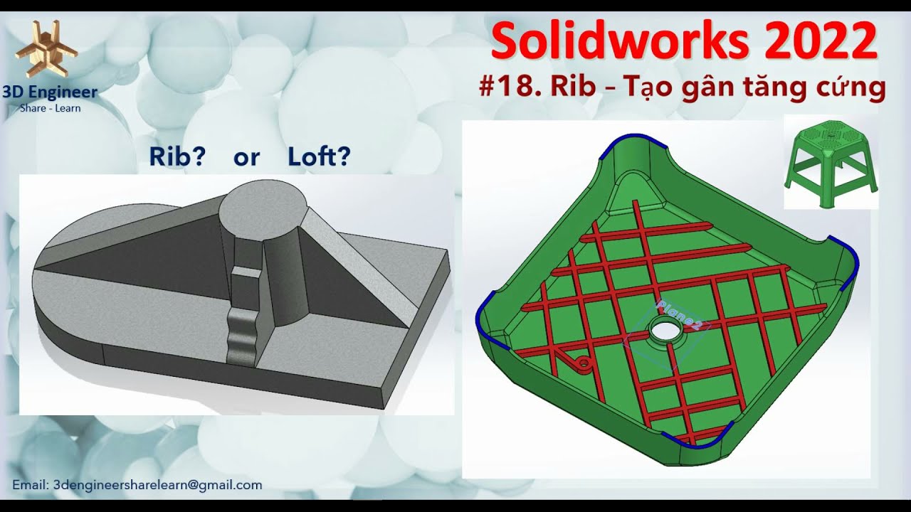#18 Tự Học Solidworks 2022 - Lệnh Rib - full option | Tạo gân tăng cứng